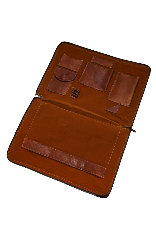 Handmade Leather Computer Bag with 5 Pockets and Extra Storage
