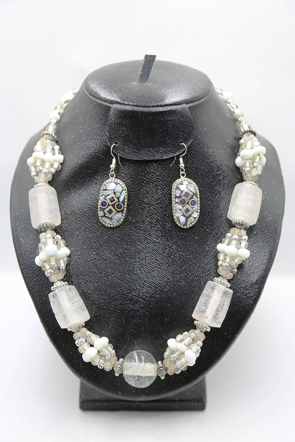 White Crafted  Berber jewelry With Earings