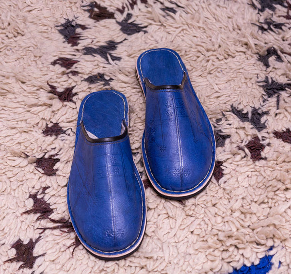 blue Leather Mule / slippers for Men